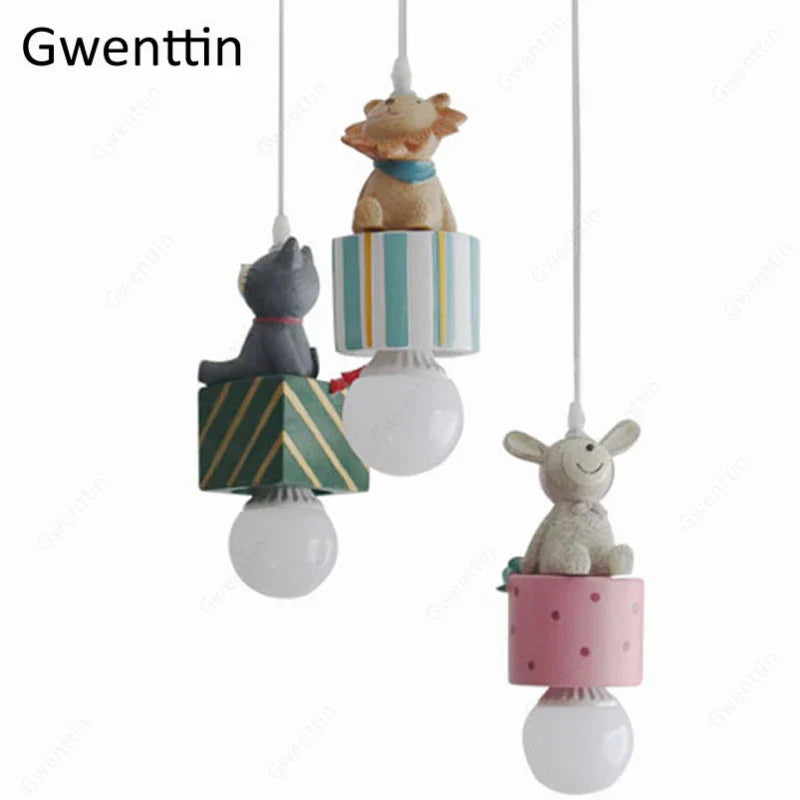 مصباح قلادة على شكل حيوانات للأطفال من DecorBites™: تركيبات إضاءة سقف LED على شكل أرنب وأسد وقطة