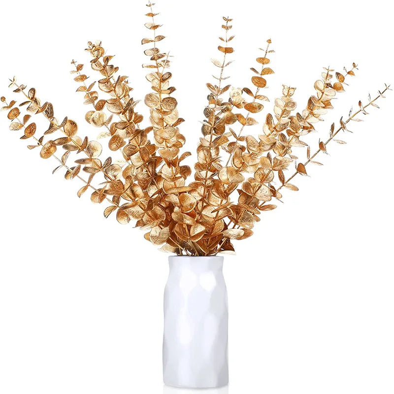 DecorBites™ ساق أوراق الأوكالبتوس الذهبية ×10 - ديكور صناعي لحفلات الزفاف الخريفية يمكنك تنفيذه بنفسك