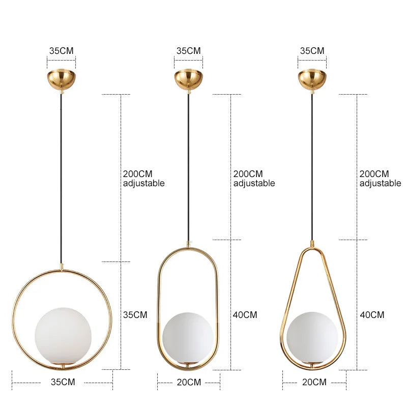 DecorBites™ Glass Ball Pendant Lamp: Elegant Dining Room Light Fixture, Gold Finish