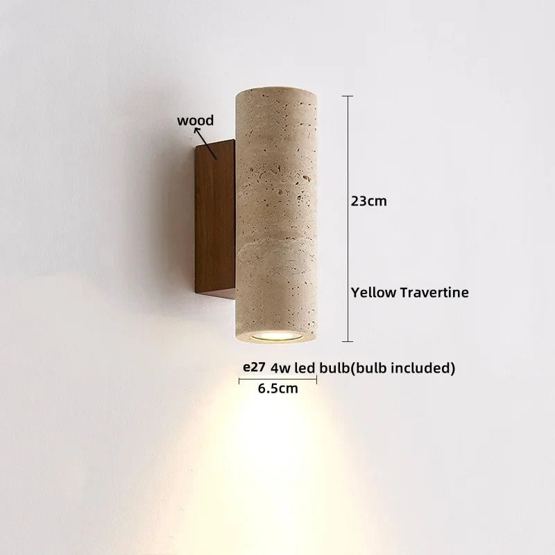DecorBites™ LED Wall Lights Yellow Travertine Stone Modern Bedside Lamp