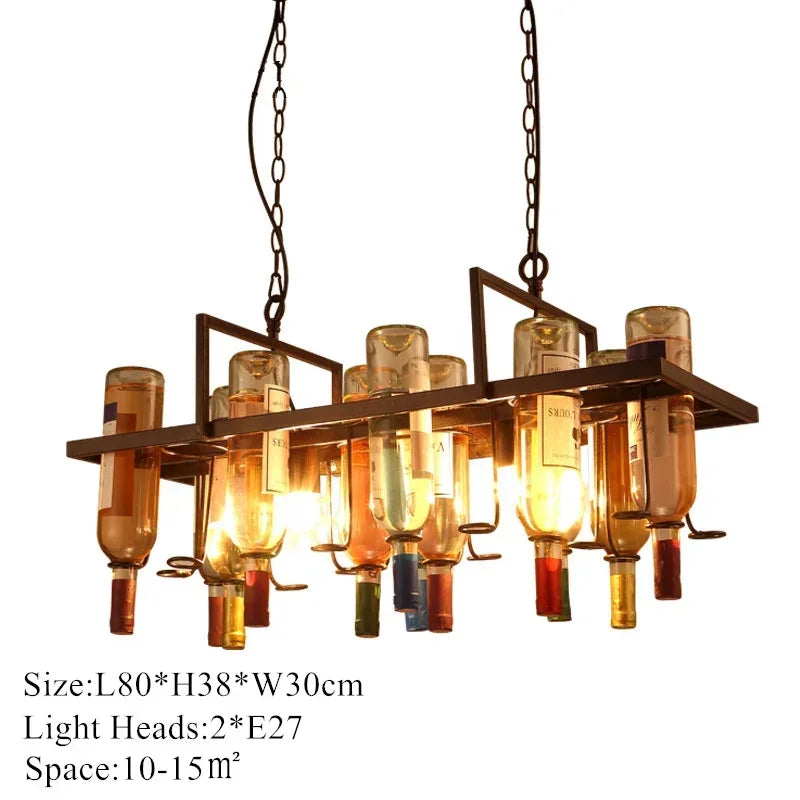 ثريا زجاجات النبيذ المعدنية الصناعية من DecorBites™ لديكور LED للمقهى والبار