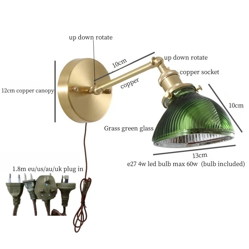 أباليك DecorBites™ الجدارية الخضراء من الزجاج مع إضاءة LED ومفتاح سحب بسلسلة، لغرفة النوم والحمام وغرفة المعيشة.