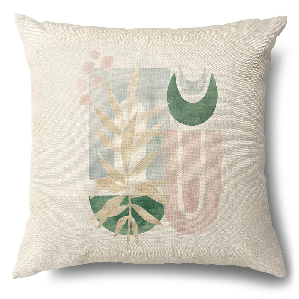 DecorBites™ Green Leaves Decorative Pillow Case - Simple Style Cotton Linen Sofa Cushion Cover