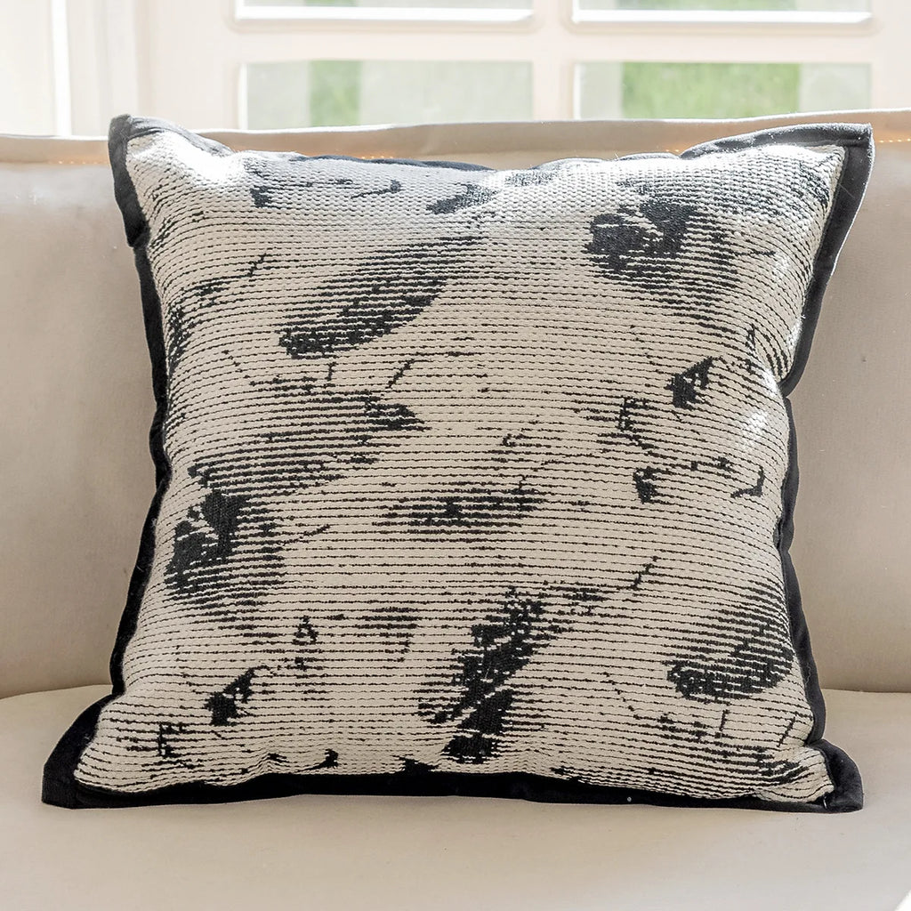 DecorBites™ Geometric Jacquard Embroidered Pillow Cover in Modern Minimalist Black and White Style