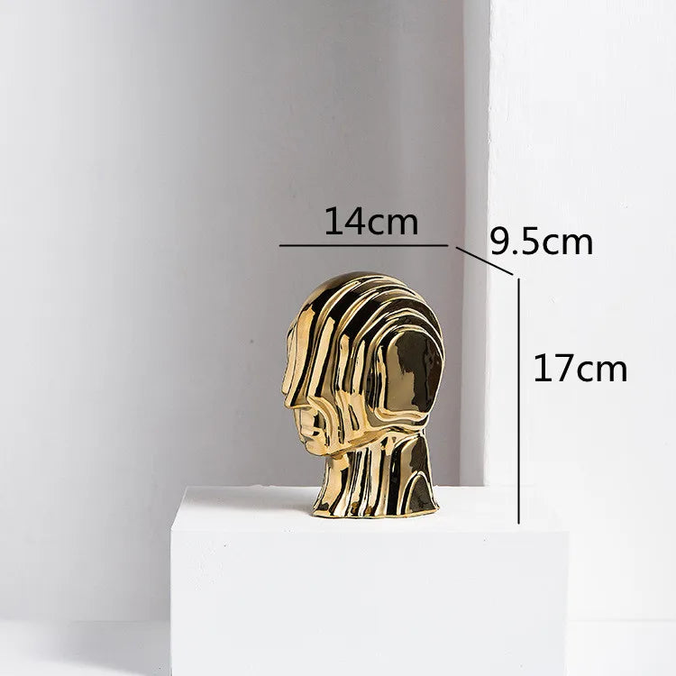 تمثال DecorBites™ الرأسي الهندسي من السيراميك | تمثال فضائي ذهبي