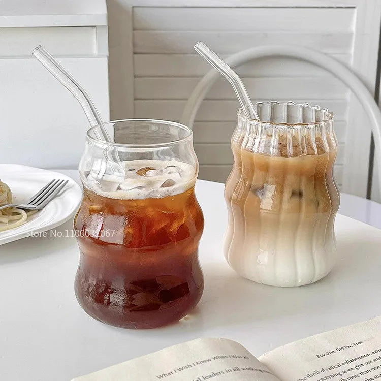 Tasse en verre à rayures résistante à la chaleur DecorBites™ pour la maison et le bureau