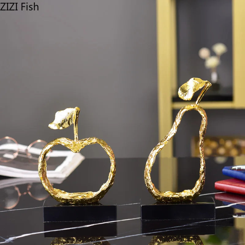 DecorBites™ Fruit Shaped Metal Crafts Apple/pear Hollow Out Sculpture Modern Home Decor