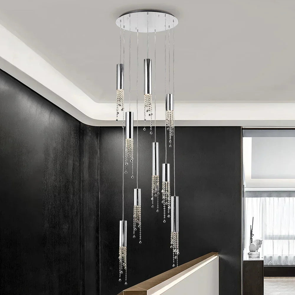 DecorBites™ Crystal Staircase Chandelier: Modern LED Lighting for Living Room, Hall, or Loft