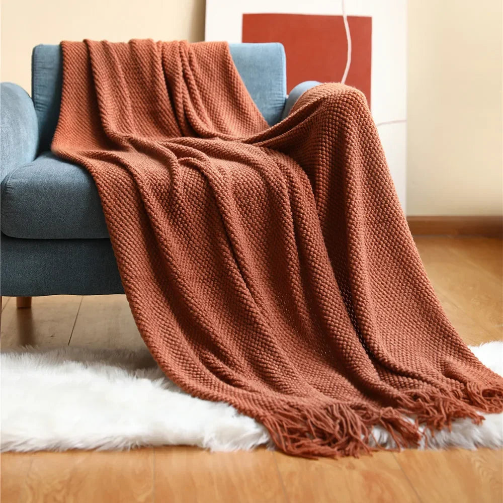 بطانية رمي محبوكة بنمط شبكي على شكل أناناس من DecorBites™ - بطانية أريكة بتصميم نورديك لديكور المنزل
