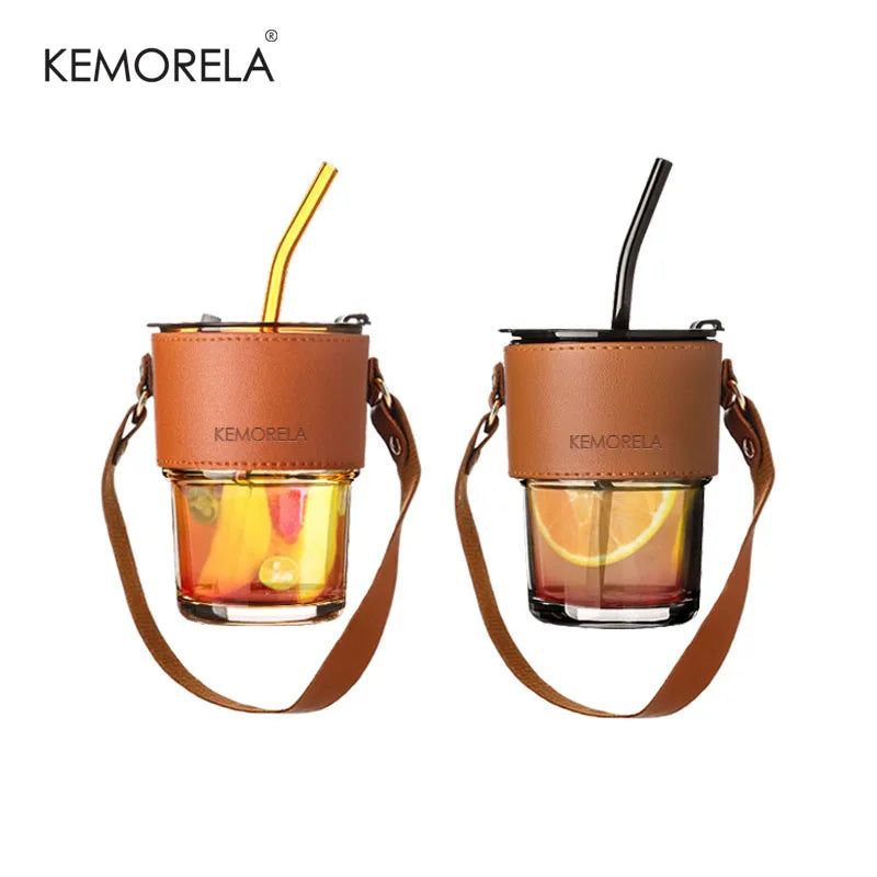 DecorBites™ 450ml Glass Coffee Cup with Lid and Straw | Stylish Heat-Resistant Glass Mug