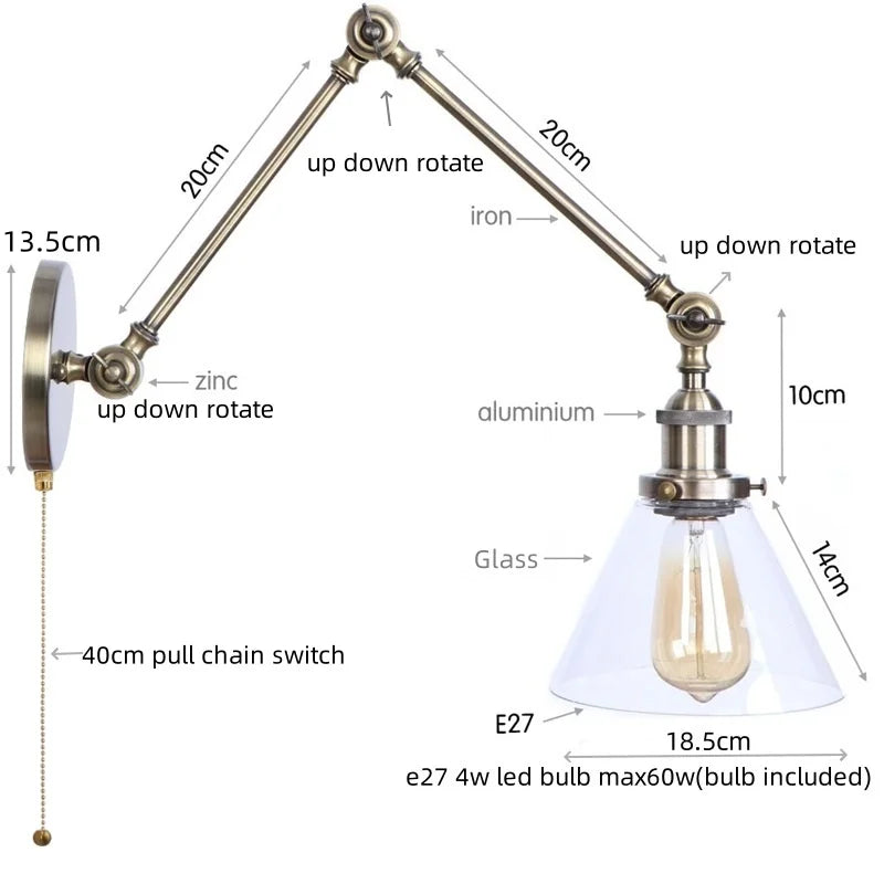 DecorBites™ Industrial Adjustable LED Wall Sconce with Clear Glass Shade