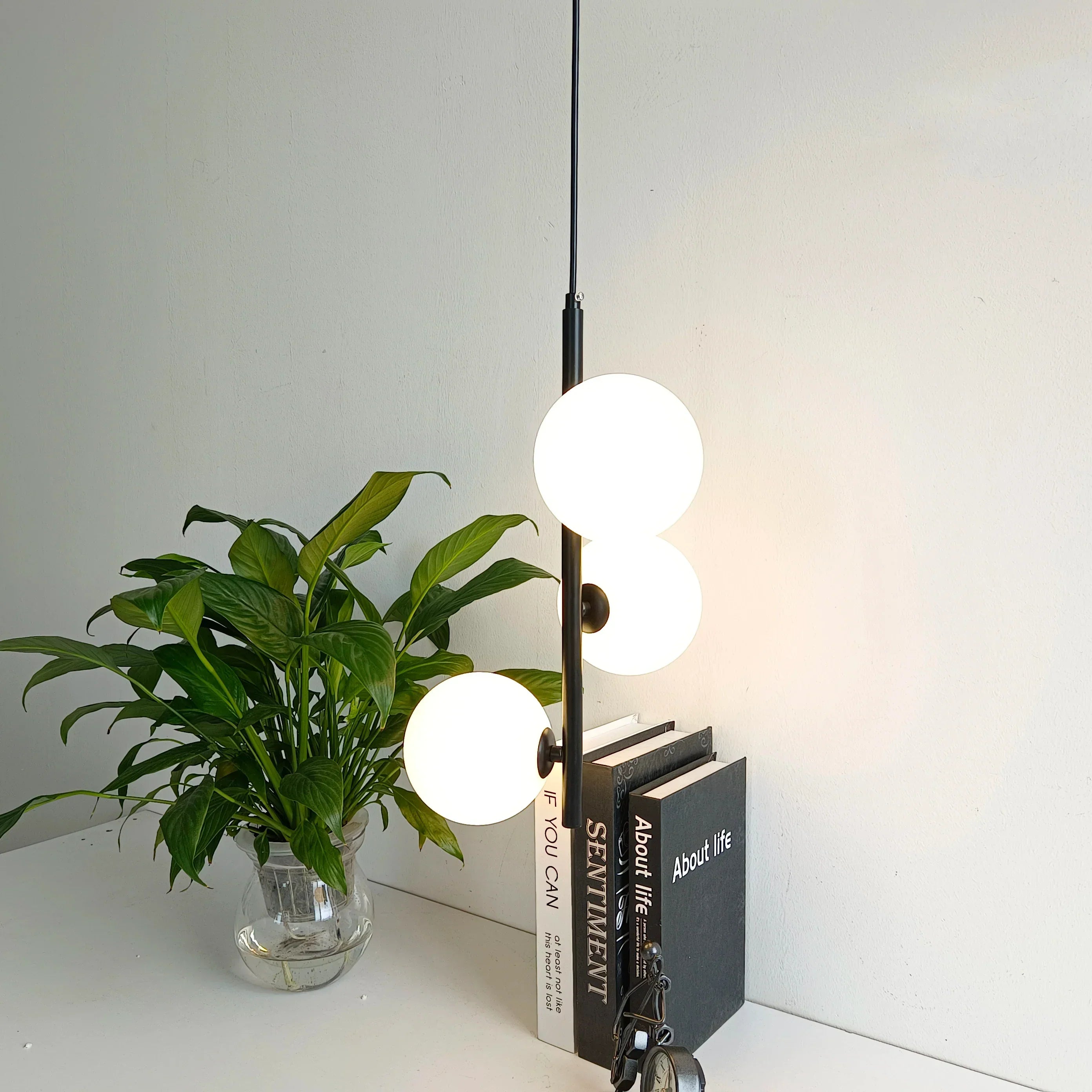 DecorBites™ Brass/Black Glass Ball LED Pendant Lights Modern Bedroom Living Room Hanging Lamps