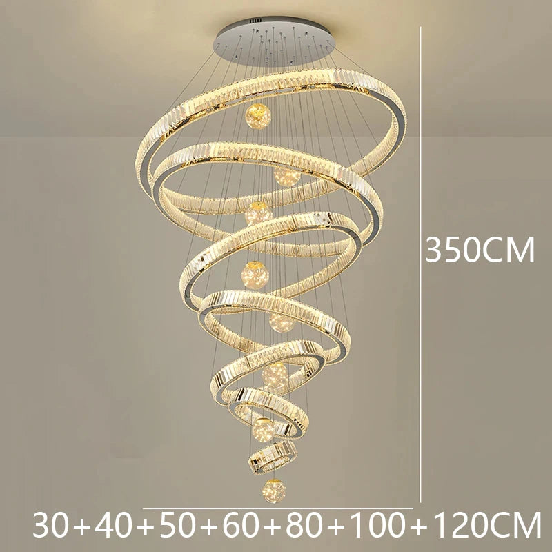 Modern Crystal Ring Staircase Chandelier Pendant Light
