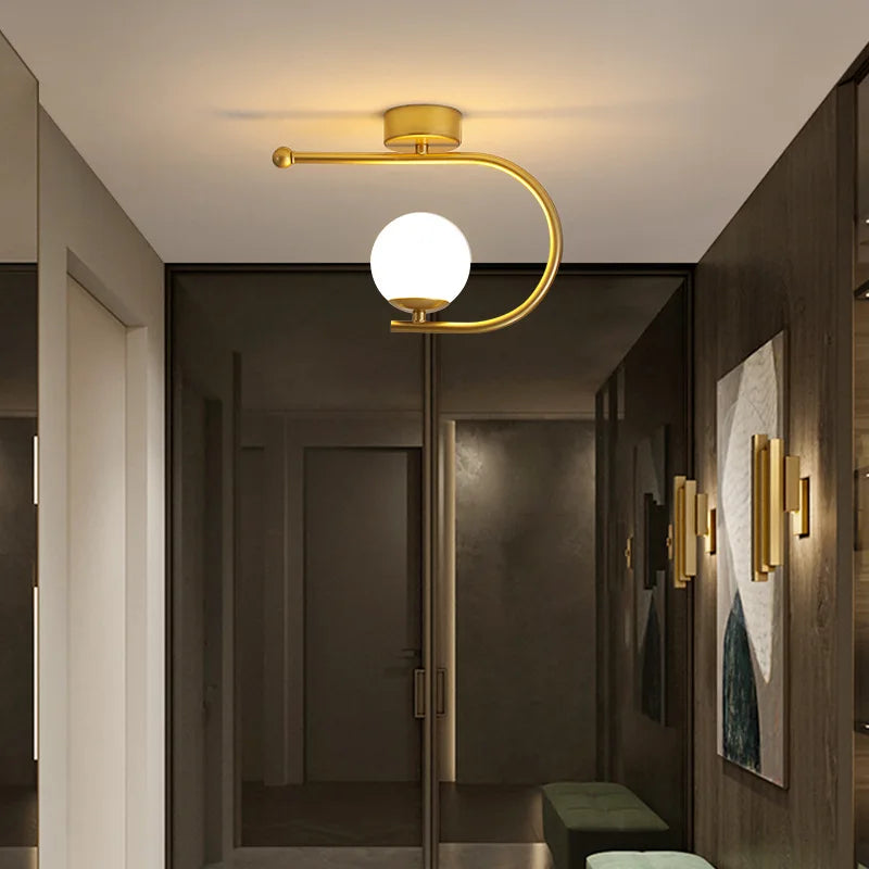 DecorBites™ مصباح سقف LED زجاجي ذهبي، ديكور منزلي بسيط لغرفة المعيشة وغرفة النوم