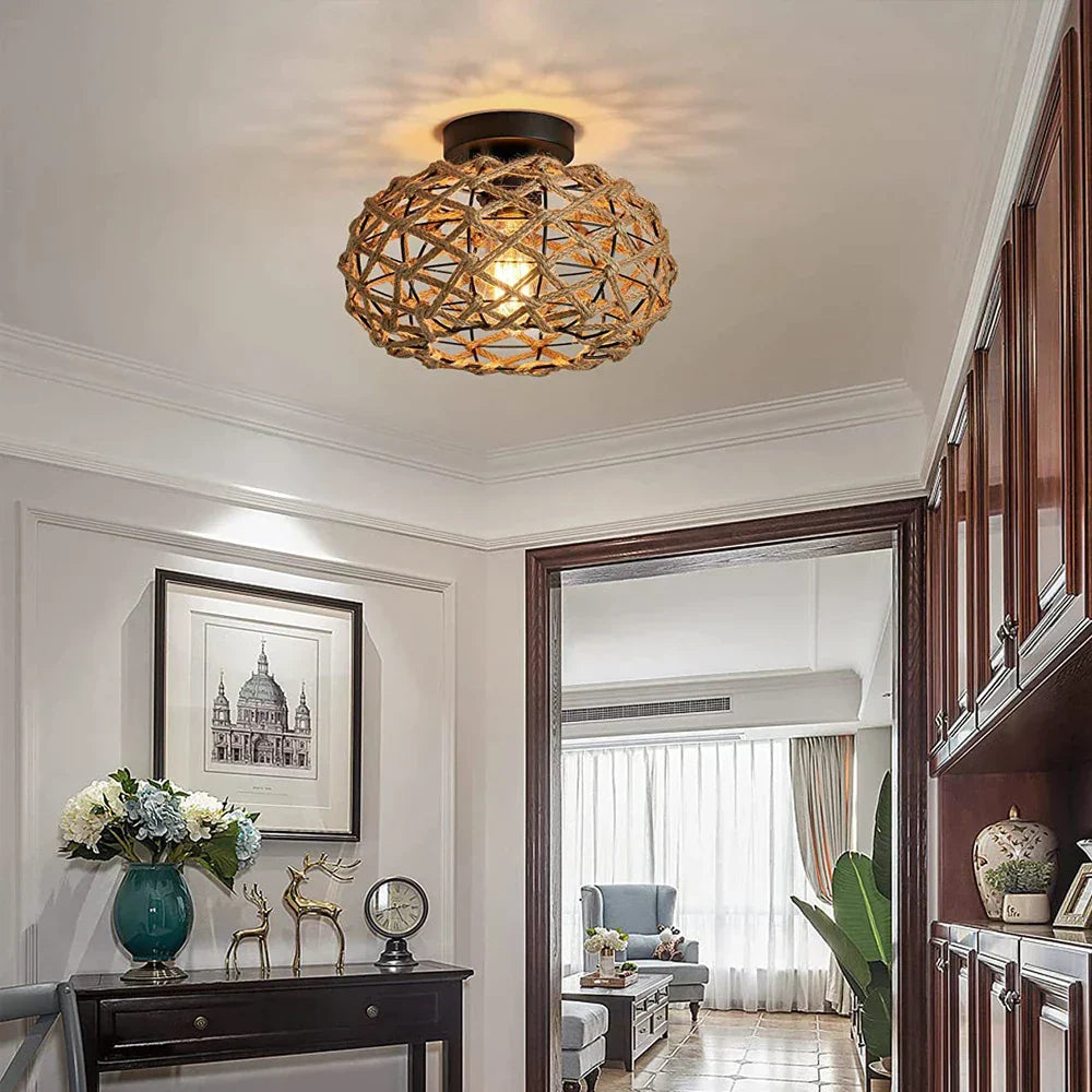 ثريا سقف بحبل القنب من DecorBites™ لغرفة النوم وغرفة المعيشة والمطبخ LED