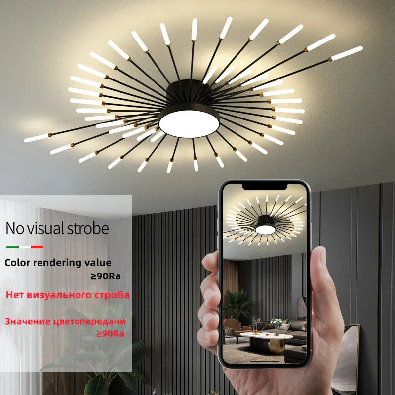 DecorBites™ ثريا الألعاب النارية LED: تركيبات إضاءة متدلية حديثة لغرفة المعيشة وغرفة النوم على الطراز الاسكندنافي