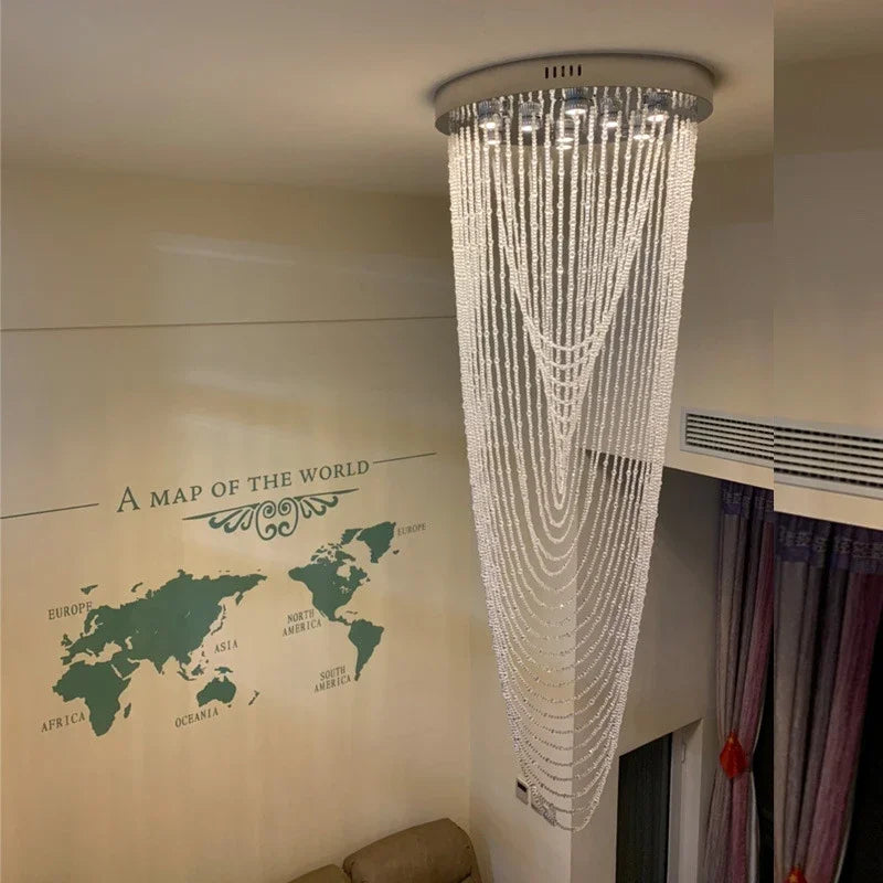 DecorBites™ Crystal Tassel Stair Chandelier for Luxury Indoor Lighting in Living Room or Lobby