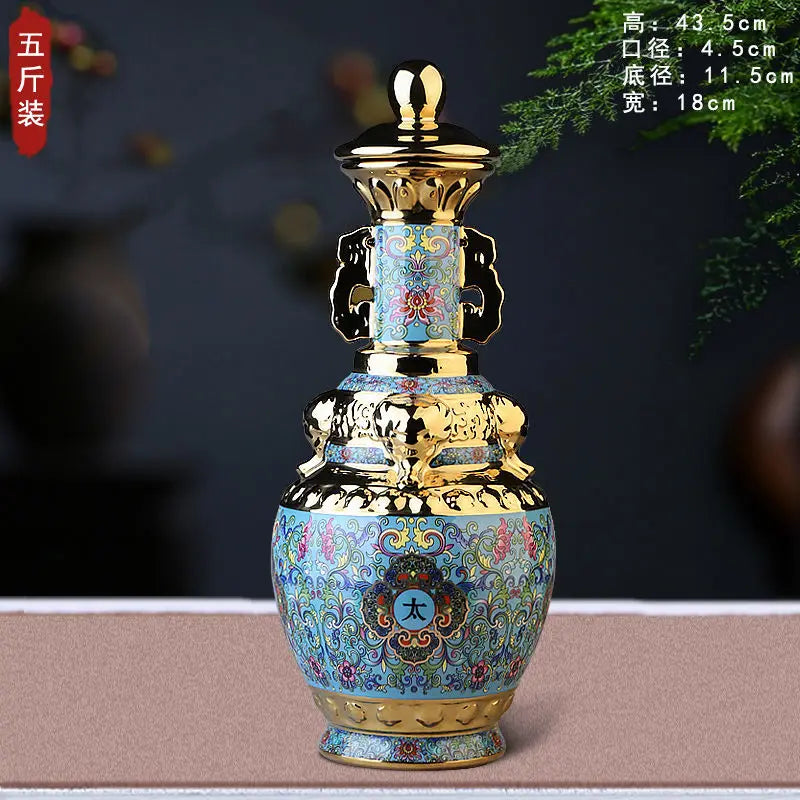 DecorBites™ Jingdezhen زجاجة نبيذ خزفية 5 كجم مجموعة محكمة الغلق عالية الجودة برطمان نبيذ أبيض