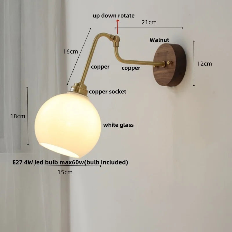 DecorBites™ Copper Glass Wall Sconce Amber LED Rotate Modern Bathroom Mirror Light