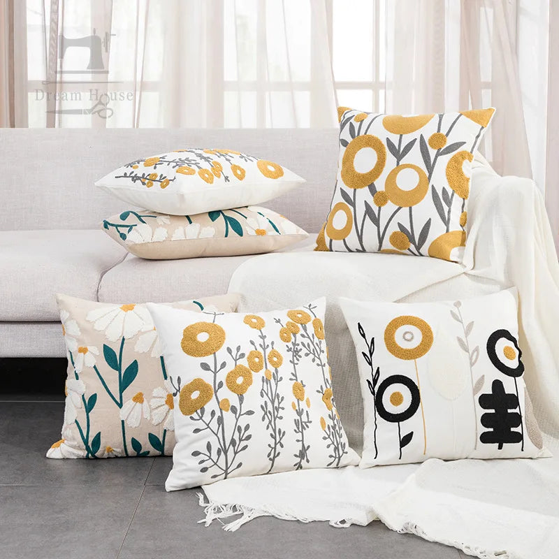 DecorBites™ Daisy Floral Geometric Embroidery Pillowcase, Soft Comfortable Home Decor Cover