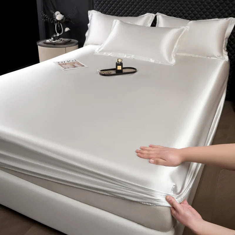 DecorBites™ 100% Mulberry Silk Fitted Sheet Set with Pillowcase - Luxury Solid Color Silk Bed Linen