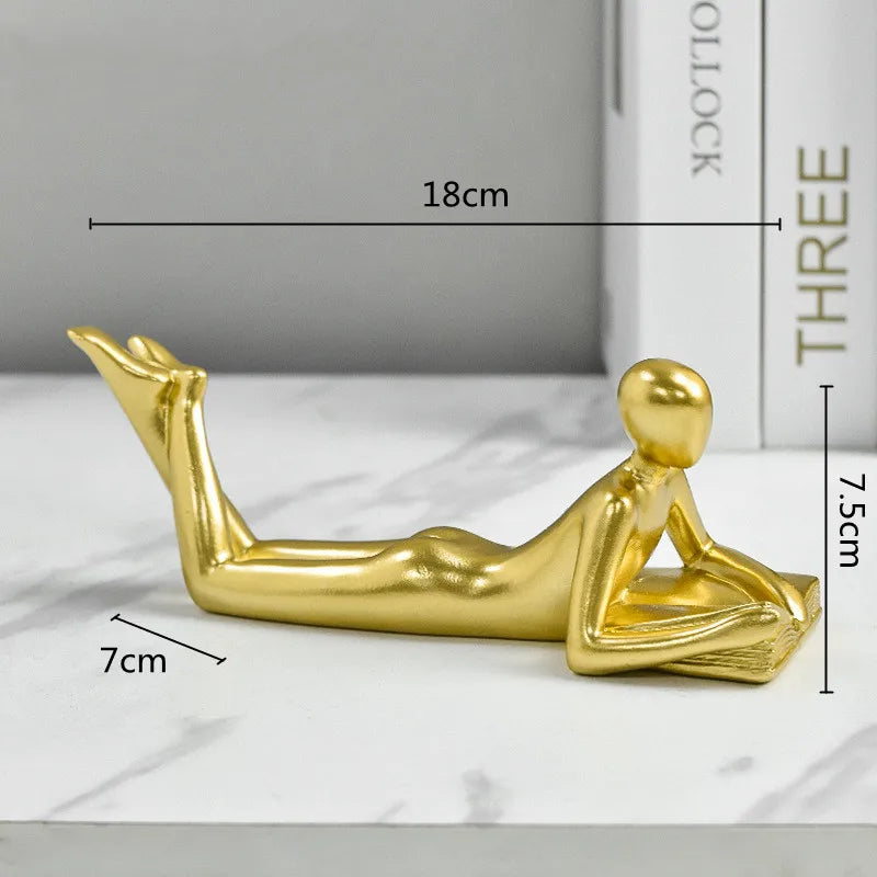 DecorBites™ Golden Thinker Reader Man Resin Figure: Abstract Home Decor Figurine