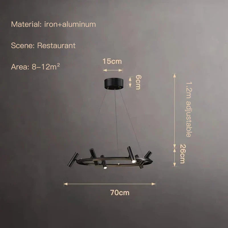 DecorBites™ Black LED Spot Chandelier: Modern Minimalist Rotatable Hanging Lamp for Home Decor