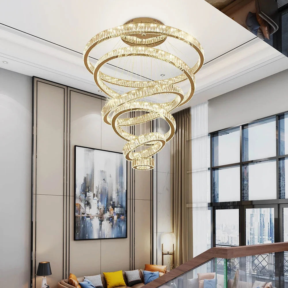 DecorBites™ Crystal Round Chandelier: Elegant Stair Pendant Light for Luxury Home Decor