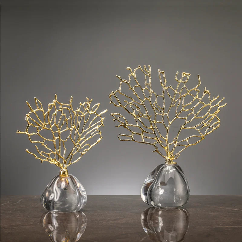 DecorBites™ Coral Crystal Tree Glass Vase Metal Frame Resin Ocean Figurines, Home Decor