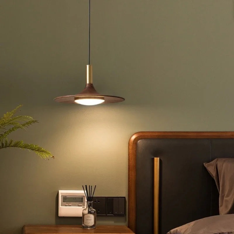 Walnut Three-Head Saucer Pendant Light