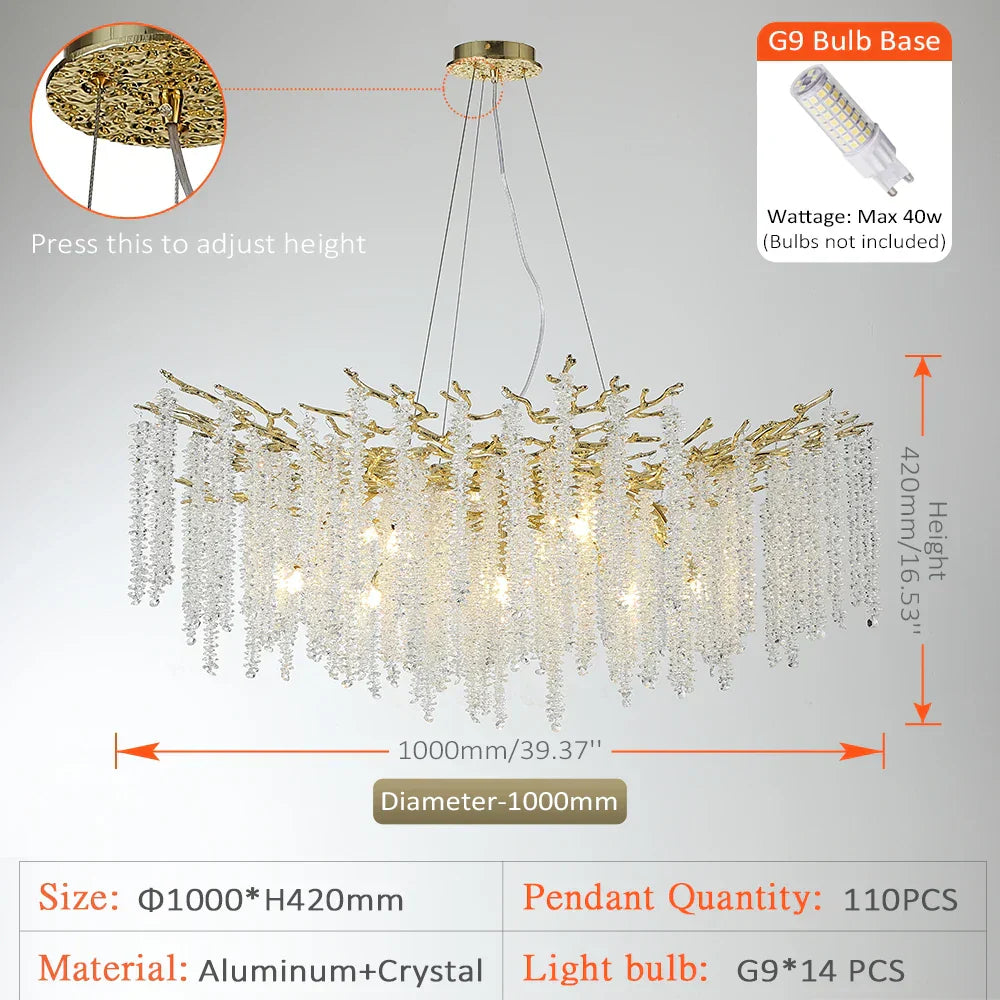 DecorBites™ Crystal Metal Chandelier: Elegant Luxury Hanging Lamp for Home Hotel Decor