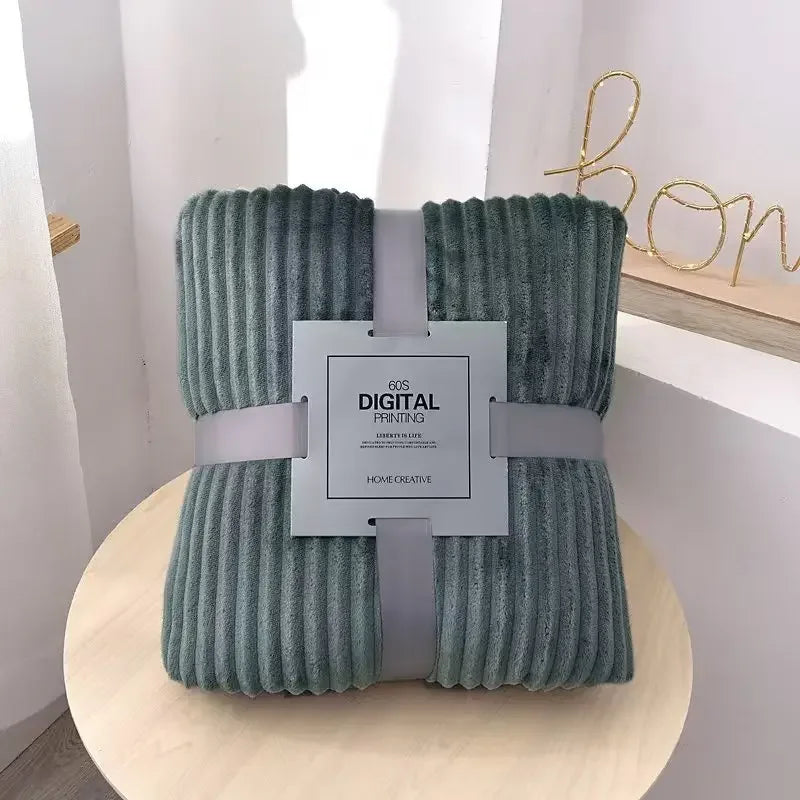 DecorBites™ Cozy Striped Flannel Fleece Blanket for Winter - Bedroom Living Room Throw