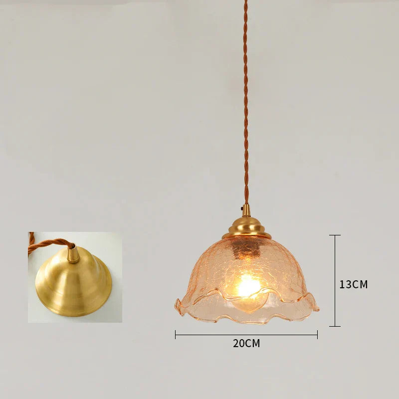 DecorBites™ Cracked Glass Copper Wooden Pendant Light for Home Indoor Living Room
