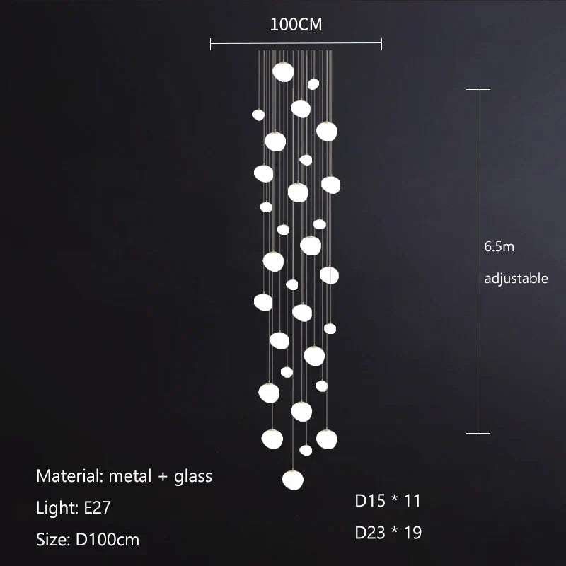 DecorBites™ Gregg Glass Suspension Light - White LED Cobblestone Pendant for Villa Staircase & Shop
