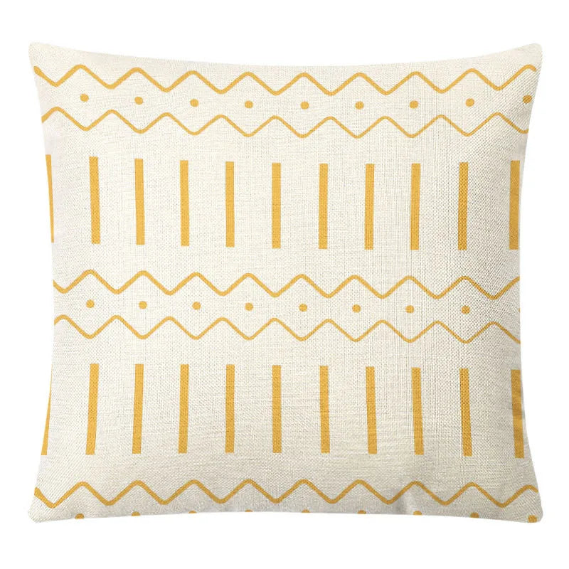 DecorBites™ Geometric Yellow Linen Pillow Cover for Modern Décor 45x45cm
