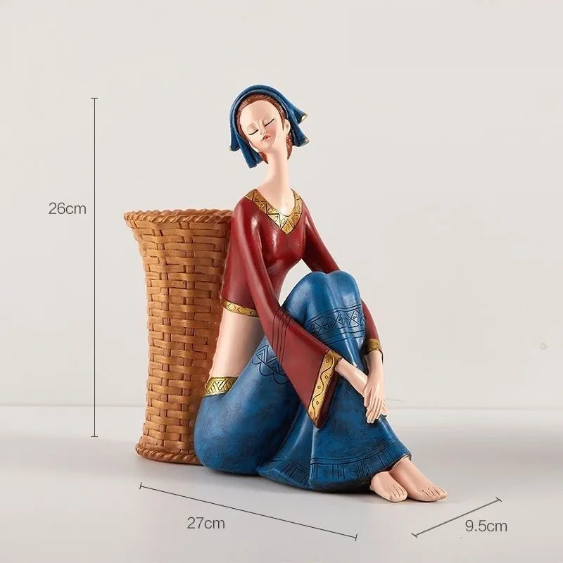 DecorBites™ Cute Girls Storage Tray Resin Ornaments, Home Decor Crafts & Office Desk Figurines