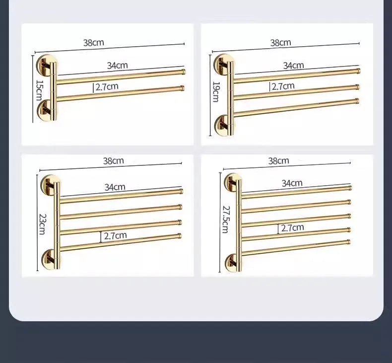 DecorBites™ Copper Swivel Towel Bars Wall Mounted Bathroom Towel Holder Rack Gold 32cm