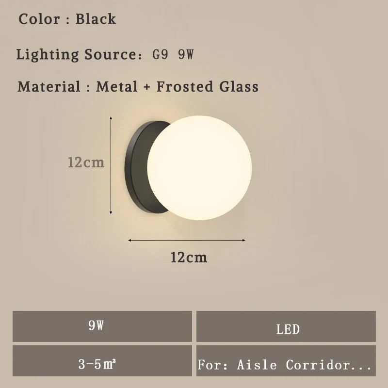 مصباح حائط DecorBites™ الكروي الزجاجي LED لغرفة النوم وغرفة المعيشة والإضاءة الداخلية