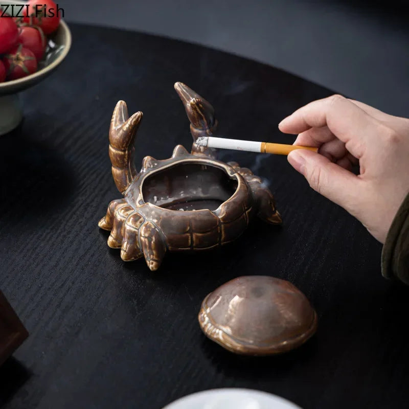 DecorBites™ Crab Ceramic Ashtray & Phone Holder: Stylish Desk Decor & Smoking Accessories Gift