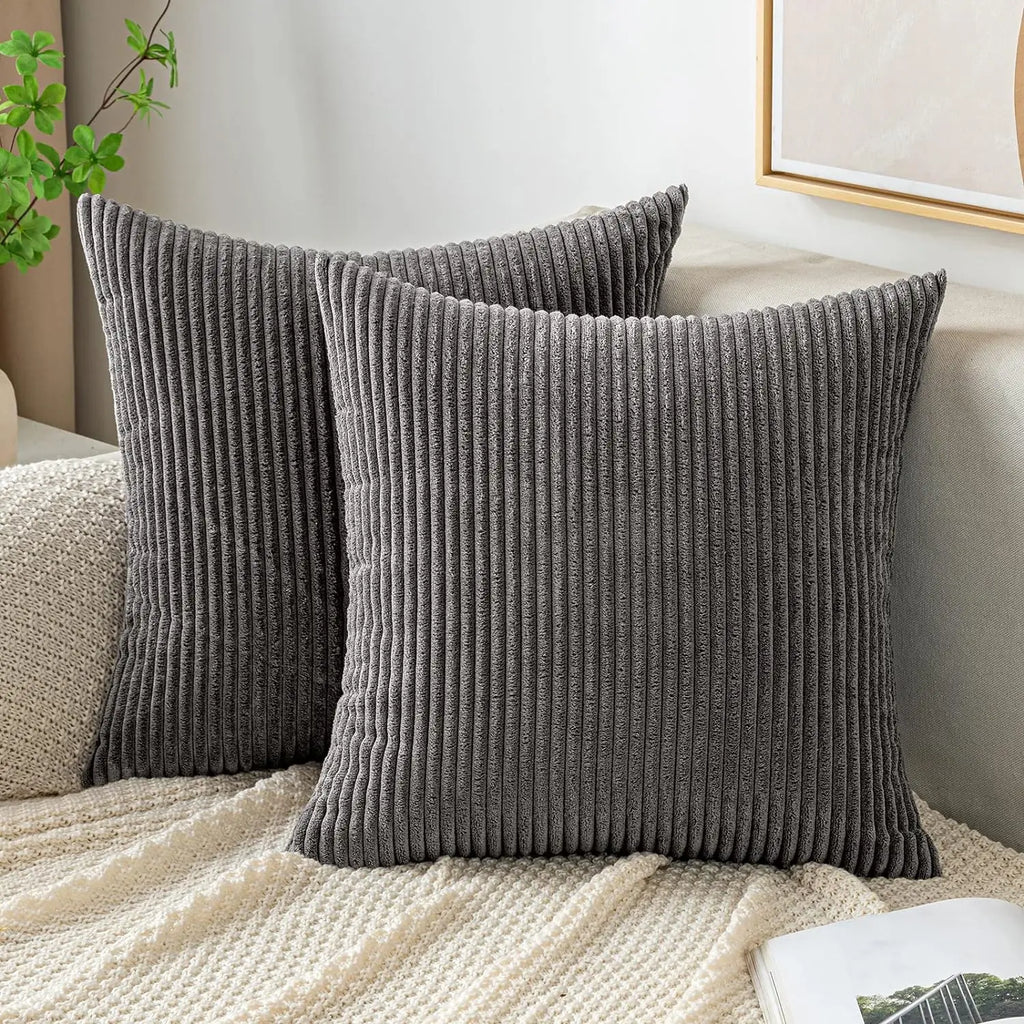 DecorBites™ Corduroy Striped Throw Pillow Covers - Soft Decorative Cushion Cases