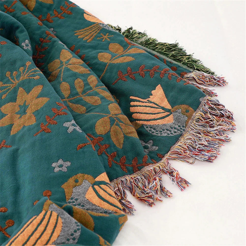 DecorBites™ Cotton Gauze Non-Slip Sofa Blanket: Double-Sided Jacquard, Yarn-Dyed, Four Seasons Quality