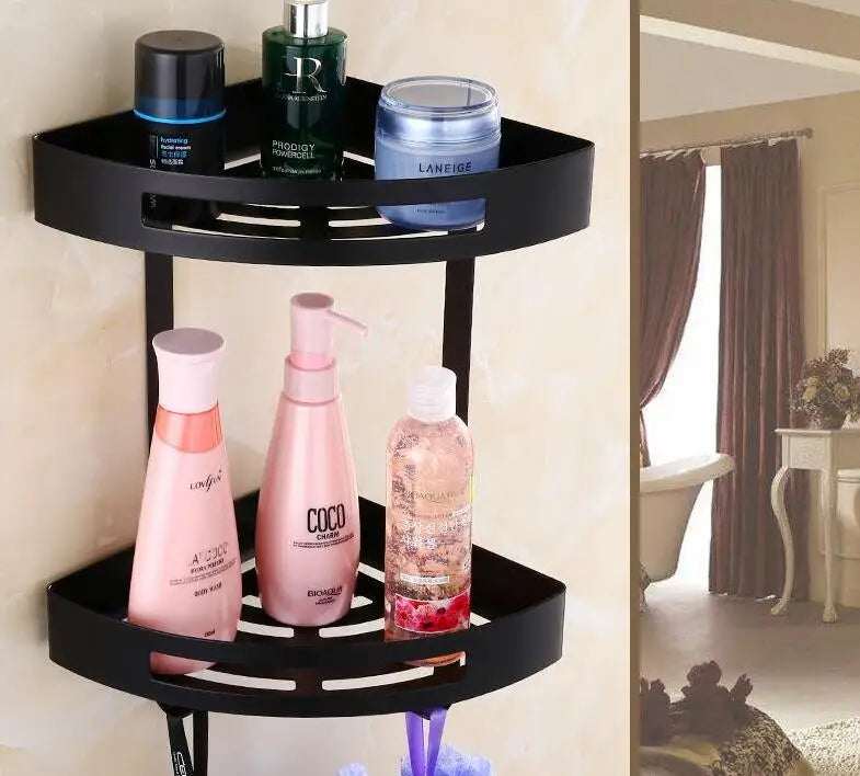 DecorBites™ Gold Stainless Steel Bathroom Corner Shelf – Rose Gold Shower Caddy