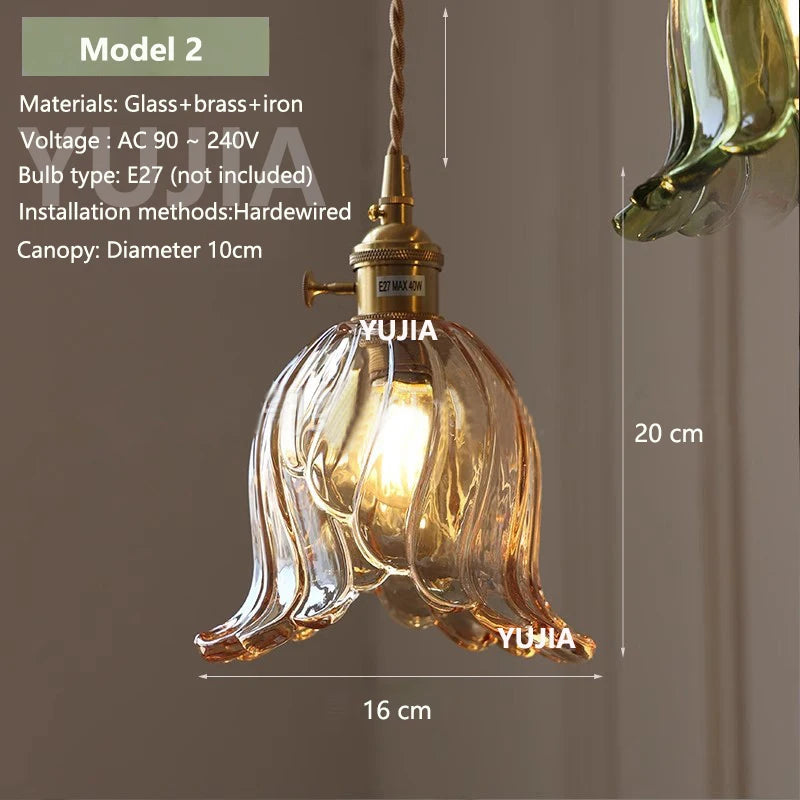 Vintage Amber Glass Pendant Light With Brass Detail