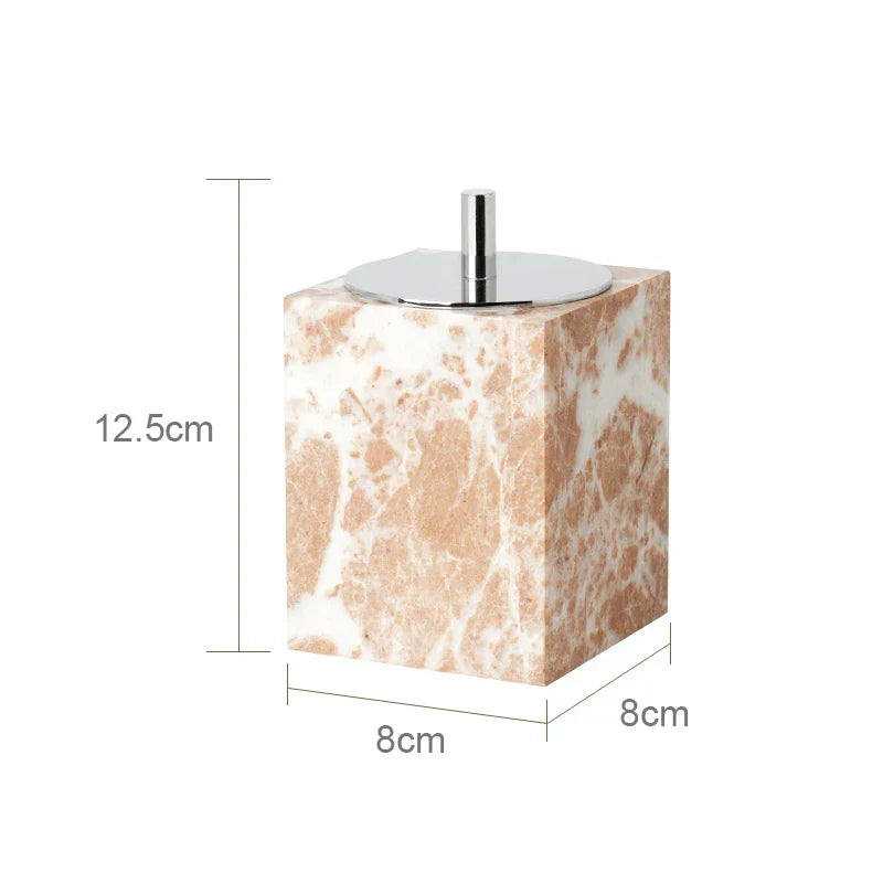 DecorBites™ Coral Pink Marble Bathroom Accessories Set: Dispenser, Dish, Holder, Tissue Box, Tray