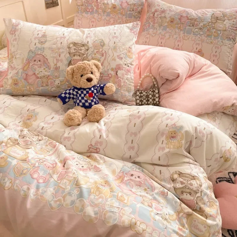 طقم لحاف قطني بتصميم كرتوني مريح من DecorBites™ للكبار