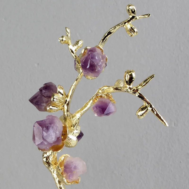 DecorBites™ Amethyst Brass Tree Ornament Crystal Simulation Plant Sculpture Home Decoration