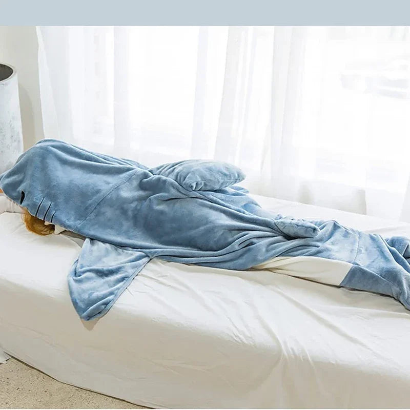 DecorBites™ Cozy Shark Blanket: Soft Flannel, Thicken, Warm Lap Sleeping Bag Pyjamas