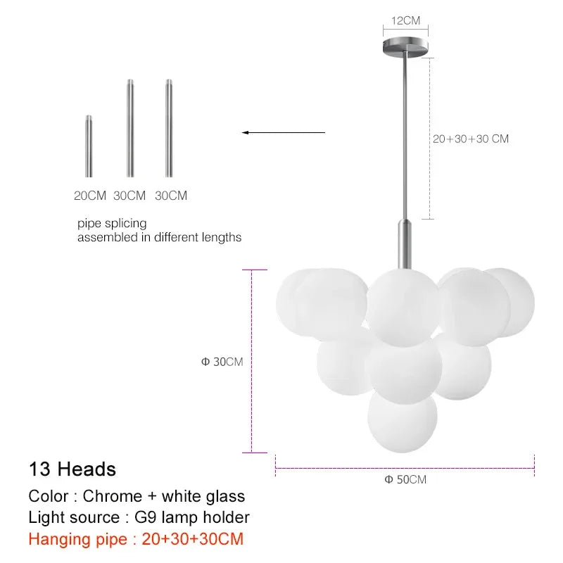 DecorBites™ Glass Ball Pendant Chandelier for Kitchen Living Room Bedroom