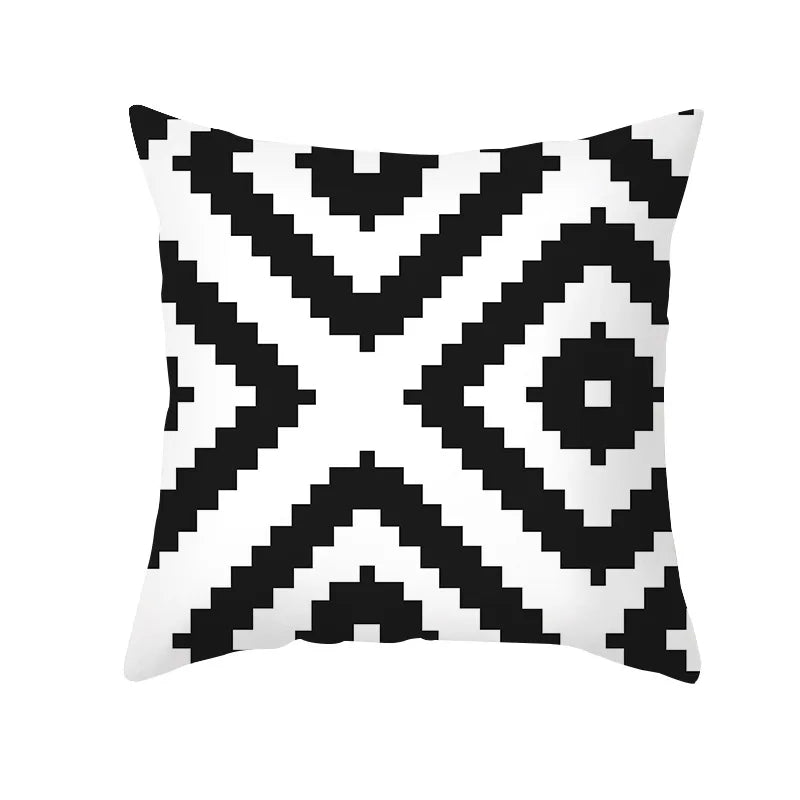 DecorBites™ Black Geometry Letters Print Cushion Cover for Home Decor & Office