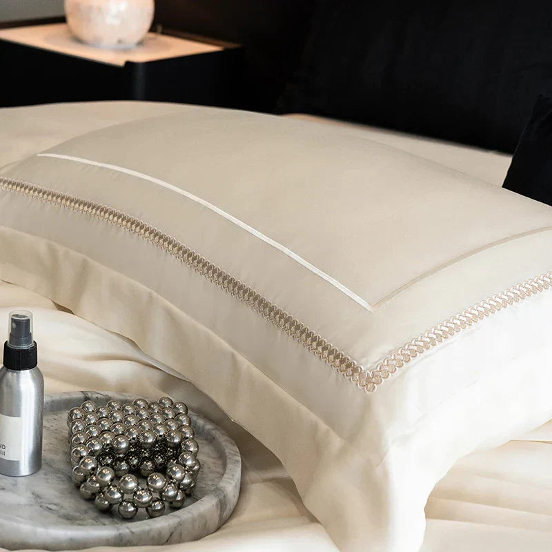 DecorBites™ Light Champagne Luxury Embroidery Bedding Set with 1000TC Egyptian Cotton - 4Pcs
